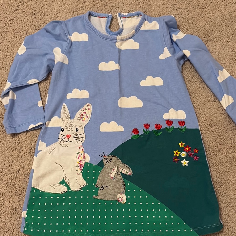 Blue Dress with Bunny and Floral Design